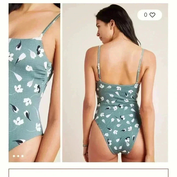 Anthropologie Vitamin A Jenna Textured Swimsuit Floral Mint Green Medium - Picture 2 of 6